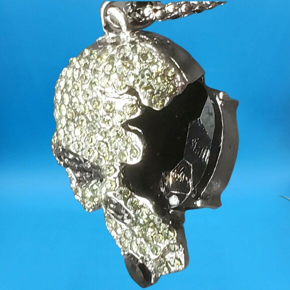 Black Crystal Skull Pendant Necklace Rhinestone Gift Boxed Goth Punk Jewelry - Picture 5 of 9